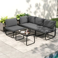 4 Pieces Patio Furniture Set with Cushions and Coffee Table-Gray - Gray - Patio Conversation Sets
