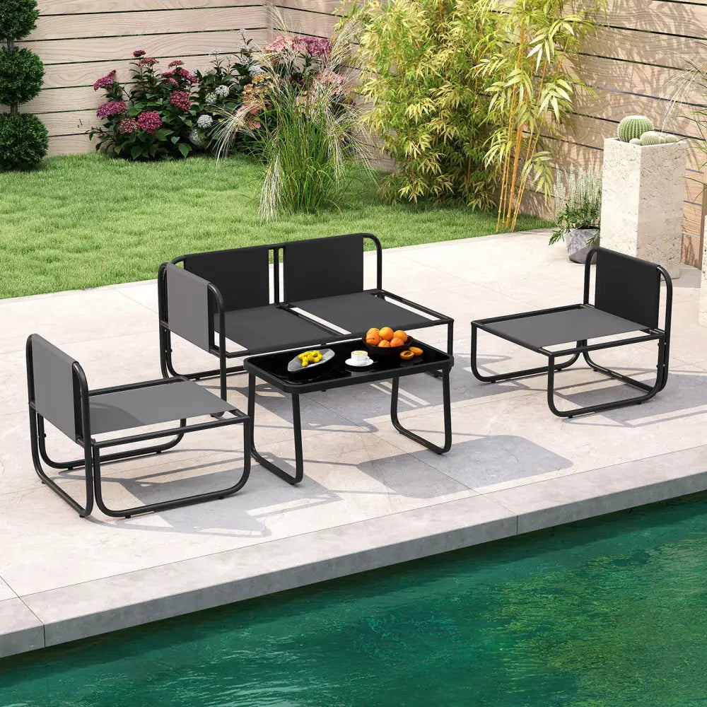 4 Pieces Patio Furniture Set with Cushions and Coffee Table-Gray - Gray - Patio Conversation Sets