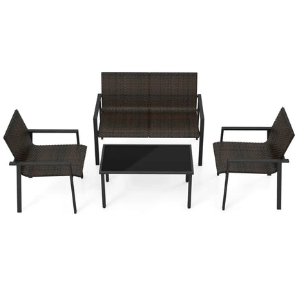 4 Pieces Patio Furniture Set with Heavy Duty Galvanized Metal Frame-Brown - Brown - Patio Dining Sets