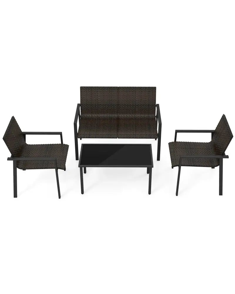 4 Pieces Patio Furniture Set with Heavy Duty Galvanized Metal Frame-Brown - Brown - Patio Dining Sets