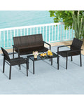 4 Pieces Patio Furniture Set with Heavy Duty Galvanized Metal Frame-Brown - Brown - Patio Dining Sets