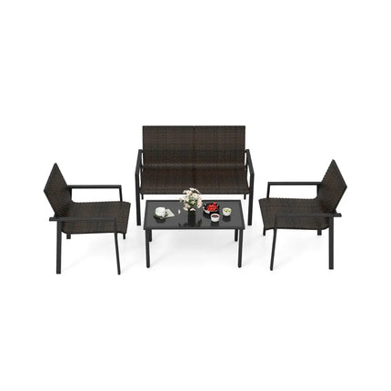 4 Pieces Patio Furniture Set with Heavy Duty Galvanized Metal Frame-Brown - Brown - Patio Dining Sets