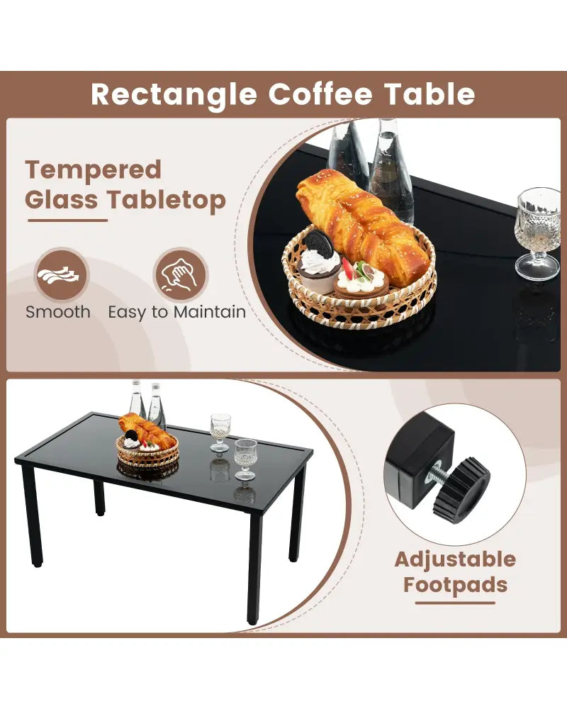 4 Pieces Patio Furniture Set with Heavy Duty Galvanized Metal Frame-Brown - Brown - Patio Dining Sets