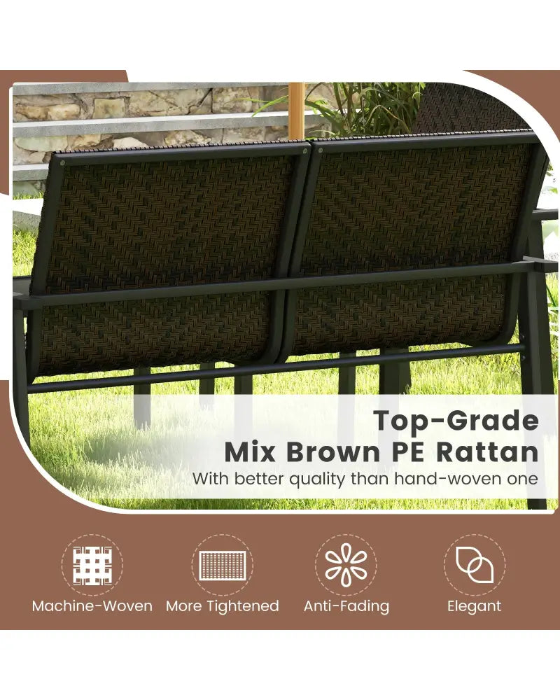 4 Pieces Patio Furniture Set with Heavy Duty Galvanized Metal Frame-Brown - Brown - Patio Dining Sets