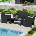 4 Pieces Patio Furniture Set with Tempered Glass Tabletop and Removable Cushion-Black - Black - Patio Conversation Sets