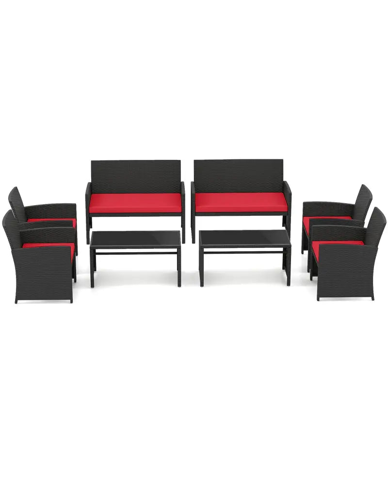 4 Pieces Patio Furniture Set with Tempered Glass Tabletop and Removable Cushion-Red - Red - Patio Conversation Sets