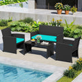 4 Pieces Patio Furniture Set with Tempered Glass Tabletop and Removable Cushion-Turquoise - Turquoise - Patio