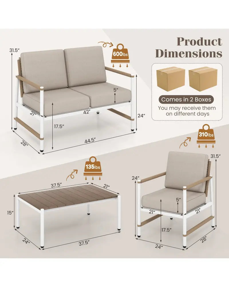 4 Pieces Patio Furniture Set with Thick Cushions and a Coffee Table-Gray - Gray - Patio Conversation Sets