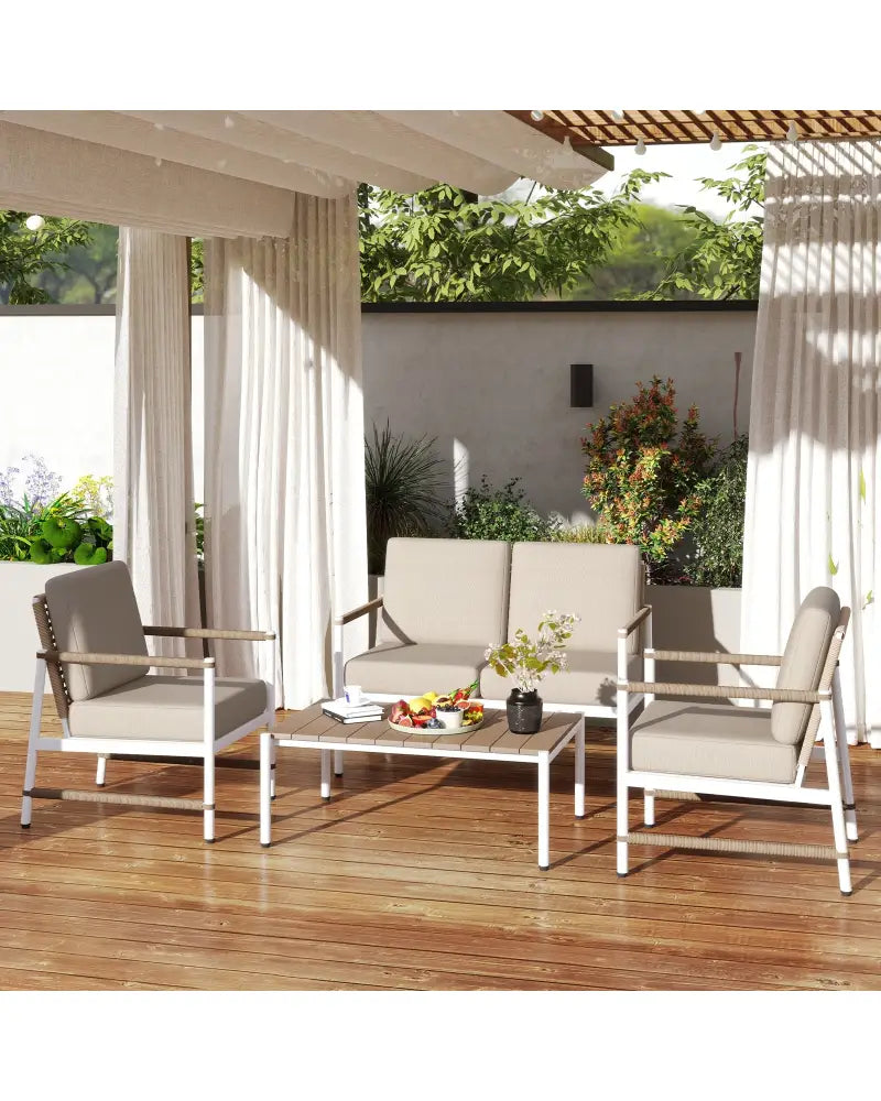 4 Pieces Patio Furniture Set with Thick Cushions and a Coffee Table-Gray - Gray - Patio Conversation Sets