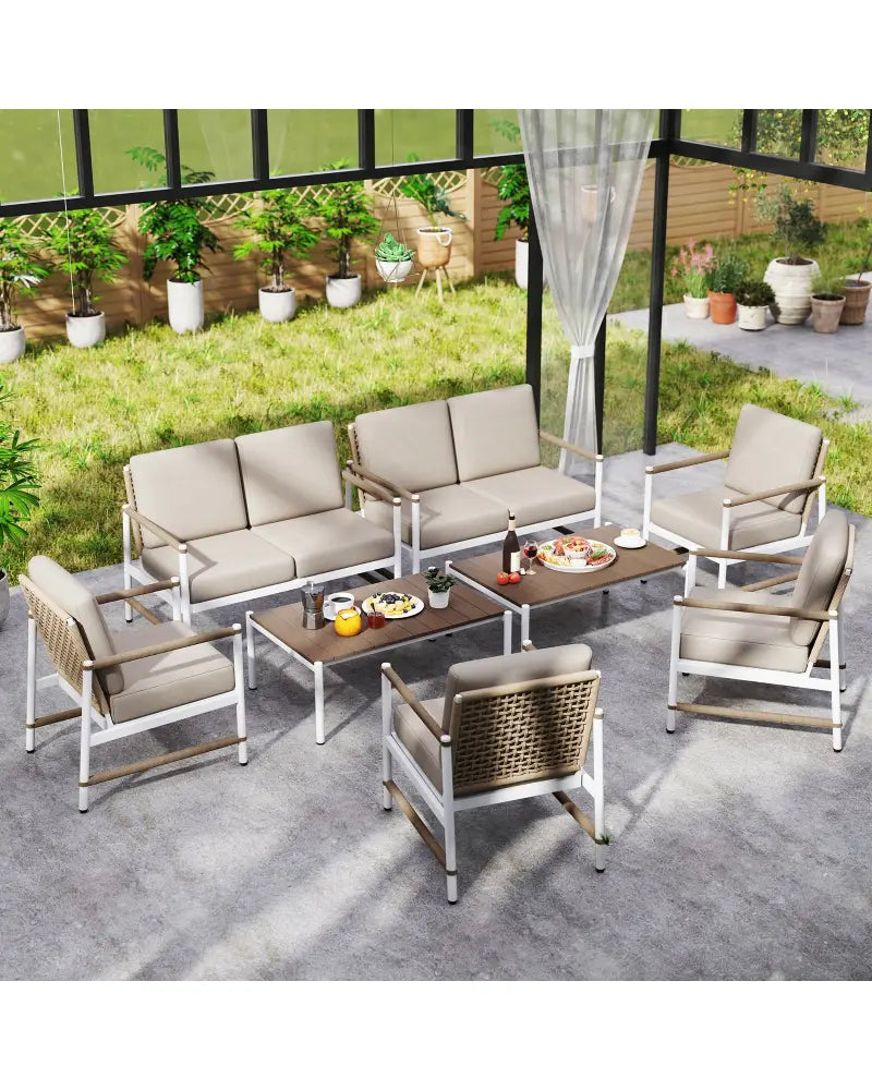 4 Pieces Patio Furniture Set with Thick Cushions and a Coffee Table-Gray - Gray - Patio Conversation Sets