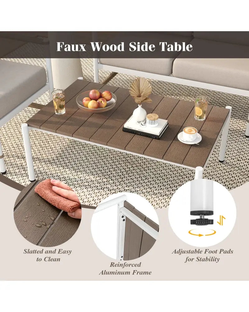 4 Pieces Patio Furniture Set with Thick Cushions and a Coffee Table-Gray - Gray - Patio Conversation Sets