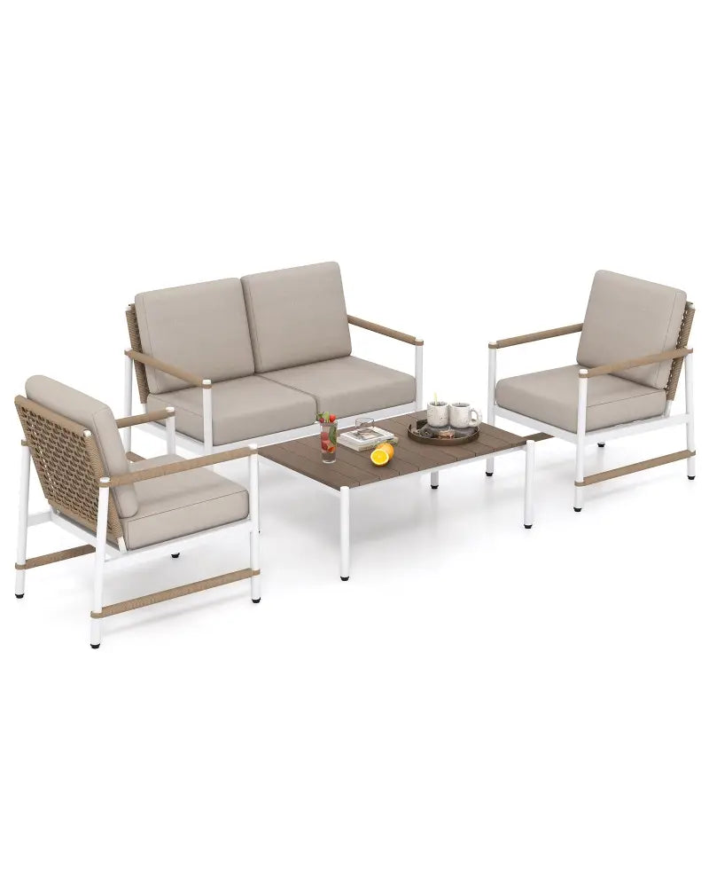 4 Pieces Patio Furniture Set with Thick Cushions and a Coffee Table-Gray - Gray - Patio Conversation Sets