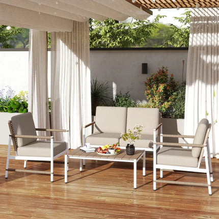 4 Pieces Patio Furniture Set with Thick Cushions and a Coffee Table-Gray - Gray - Patio Conversation Sets