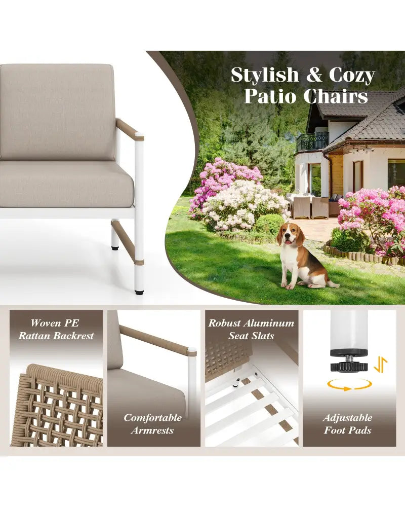 4 Pieces Patio Furniture Set with Thick Cushions and a Coffee Table-Gray - Gray - Patio Conversation Sets