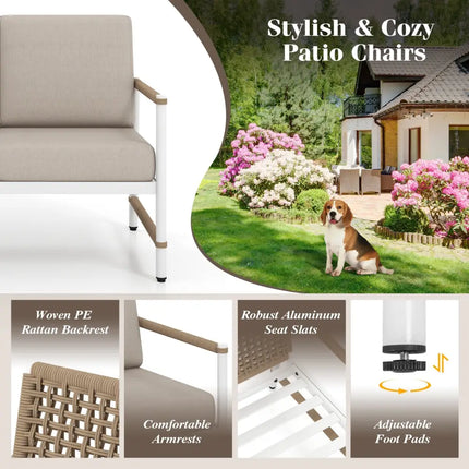 4 Pieces Patio Furniture Set with Thick Cushions and a Coffee Table-Gray - Gray - Patio Conversation Sets