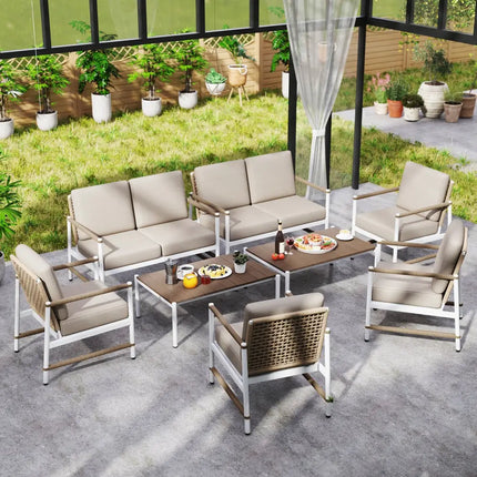 4 Pieces Patio Furniture Set with Thick Cushions and a Coffee Table-Gray - Gray - Patio Conversation Sets