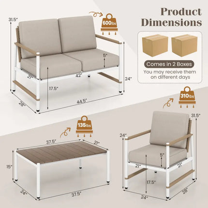 4 Pieces Patio Furniture Set with Thick Cushions and a Coffee Table-Gray - Gray - Patio Conversation Sets