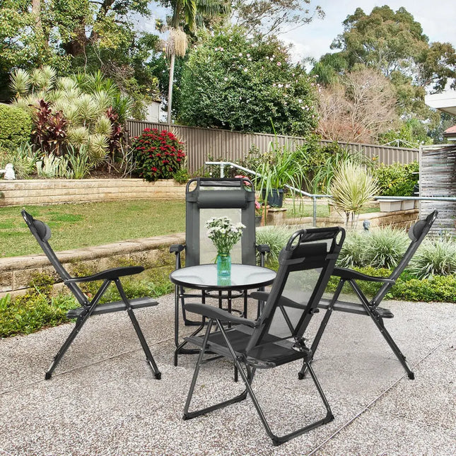 4 Pieces Patio Garden Adjustable Reclining Folding Chairs with Headrest-Gray - Gray - Patio Dining Chairs