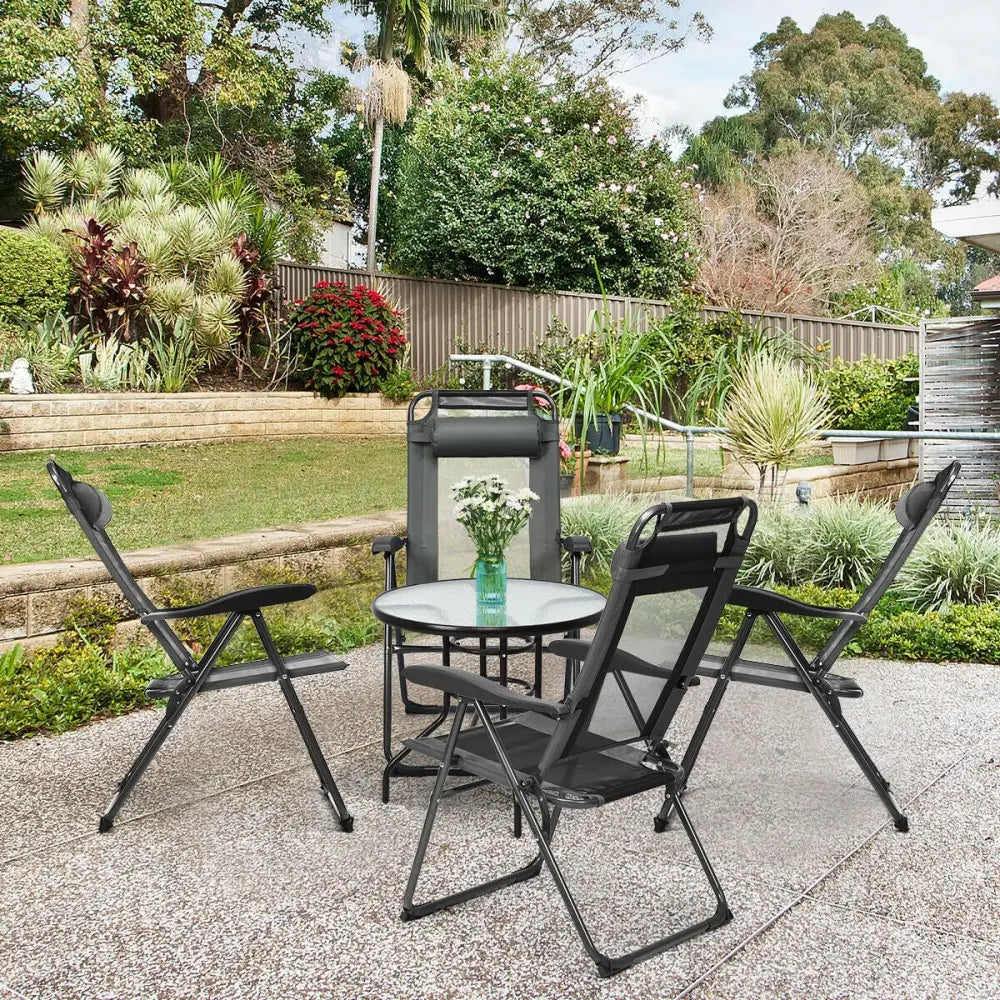 4 Pieces Patio Garden Adjustable Reclining Folding Chairs with Headrest-Gray - Gray - Patio Dining Chairs
