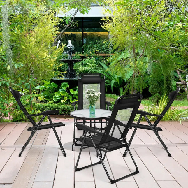 4 Pieces Patio Garden Adjustable Reclining Folding Chairs with Headrest-Black - Black - Patio Dining Chairs
