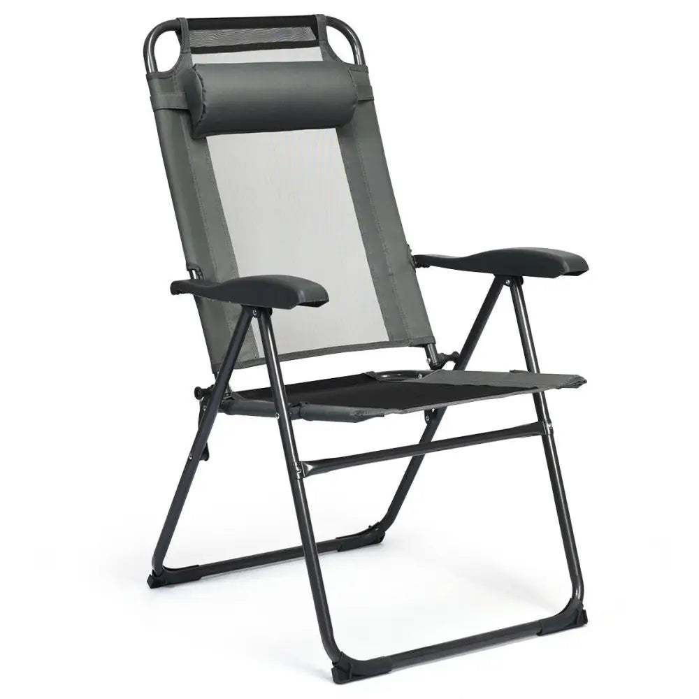 4 Pieces Patio Garden Adjustable Reclining Folding Chairs with Headrest-Gray - Gray - Patio Dining Chairs
