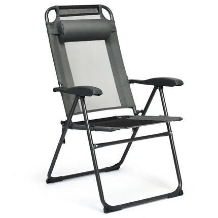 4 Pieces Patio Garden Adjustable Reclining Folding Chairs with Headrest-Gray - Gray - Patio Dining Chairs