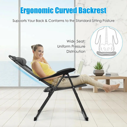 4 Pieces Patio Garden Adjustable Reclining Folding Chairs with Headrest-Gray - Gray - Patio Dining Chairs