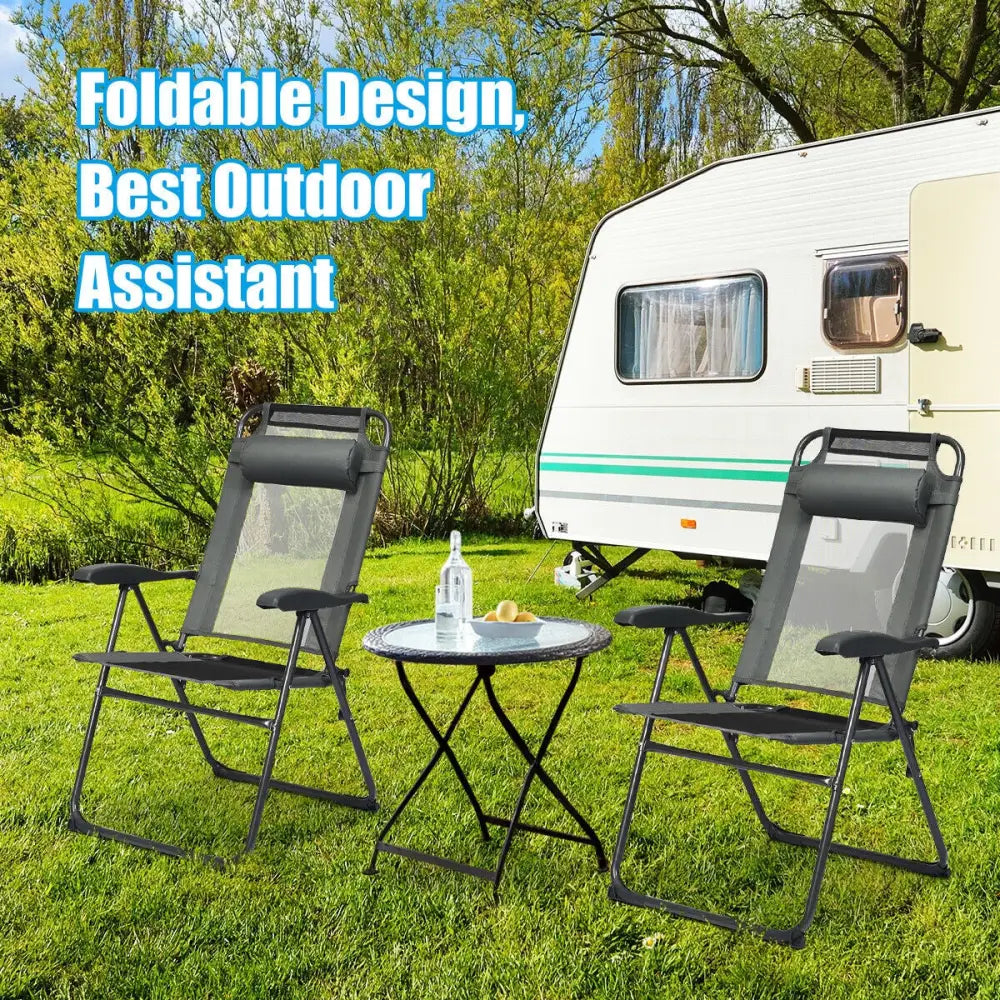 4 Pieces Patio Garden Adjustable Reclining Folding Chairs with Headrest-Gray - Gray - Patio Dining Chairs