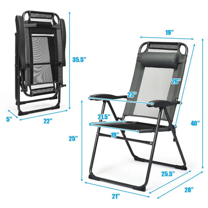 4 Pieces Patio Garden Adjustable Reclining Folding Chairs with Headrest-Gray - Gray - Patio Dining Chairs