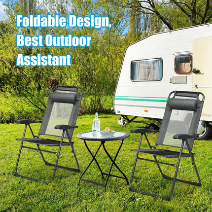 4 Pieces Patio Garden Adjustable Reclining Folding Chairs with Headrest-Gray - Gray - Patio Dining Chairs