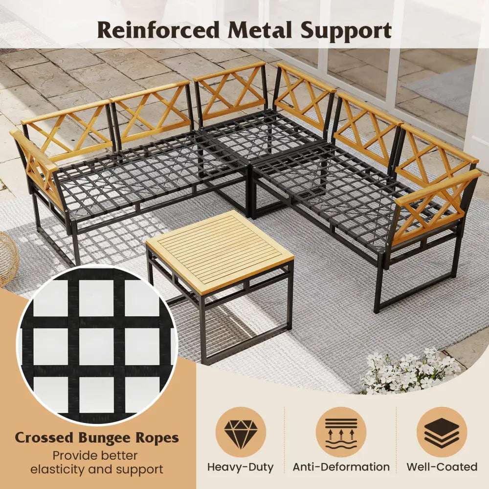 4 Pieces Patio L-Shaped Sofa Set with Cushions and Side Table-Brown - Brown - Patio Conversation Sets