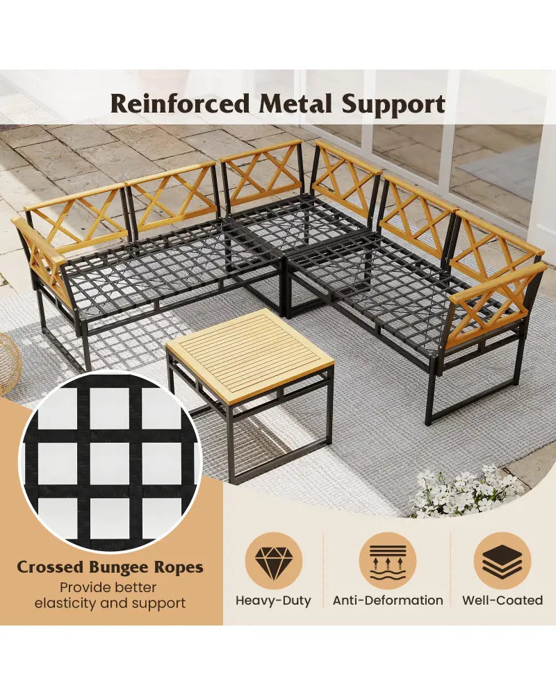 4 Pieces Patio L-Shaped Sofa Set with Cushions and Side Table-Brown - Brown - Patio Conversation Sets