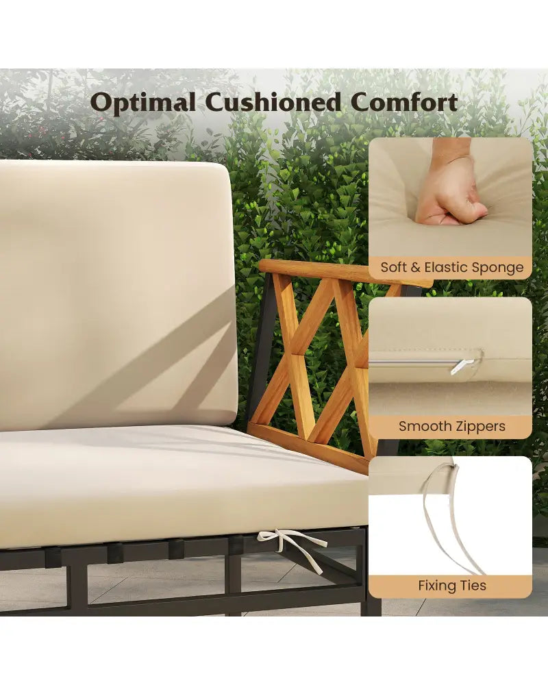 4 Pieces Patio L-Shaped Sofa Set with Cushions and Side Table-Brown - Brown - Patio Conversation Sets