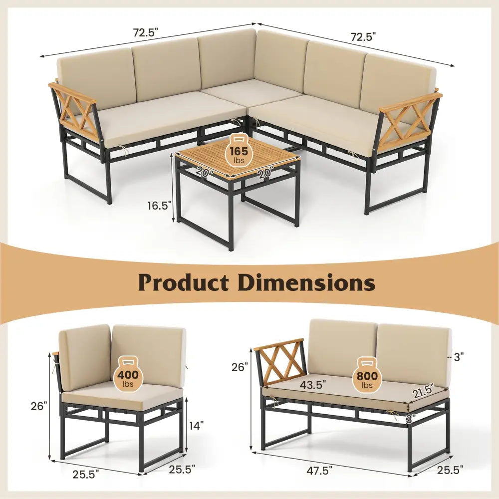 4 Pieces Patio L-Shaped Sofa Set with Cushions and Side Table-Brown - Brown - Patio Conversation Sets