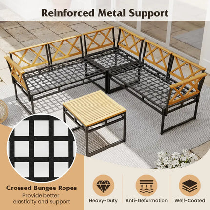 4 Pieces Patio L-Shaped Sofa Set with Cushions and Side Table-Brown - Brown - Patio Conversation Sets