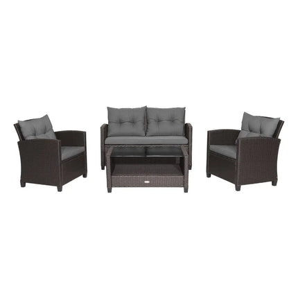 4 Pieces Patio Rattan Conversation Furniture Set with Glass Top Coffee Table-Gray - Gray - Patio Conversation Sets