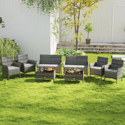 4 Pieces Patio Rattan Conversation Set with Tempered Glass Coffee Table-Gray - Gray - Patio Conversation Sets