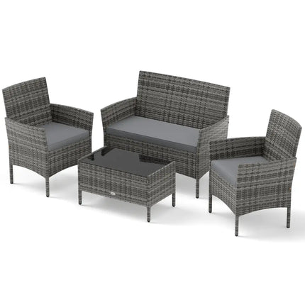 4 Pieces Patio Rattan Conversation Set with Tempered Glass Coffee Table-Gray - Gray - Patio Conversation Sets