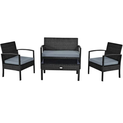 4 Pieces Patio Rattan Cushioned Furniture Set-Gray - Gray - Patio Conversation Sets