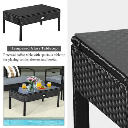 4 Pieces Patio Rattan Cushioned Furniture Set-Gray - Gray - Patio Conversation Sets