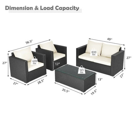 4 Pieces Patio Rattan Cushioned Furniture Set-White - White - Patio Conversation Sets
