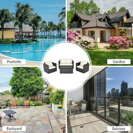4 Pieces Patio Rattan Cushioned Furniture Set-White - White - Patio Conversation Sets
