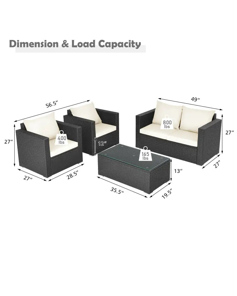 4 Pieces Patio Rattan Cushioned Furniture Set-White - White - Patio Conversation Sets
