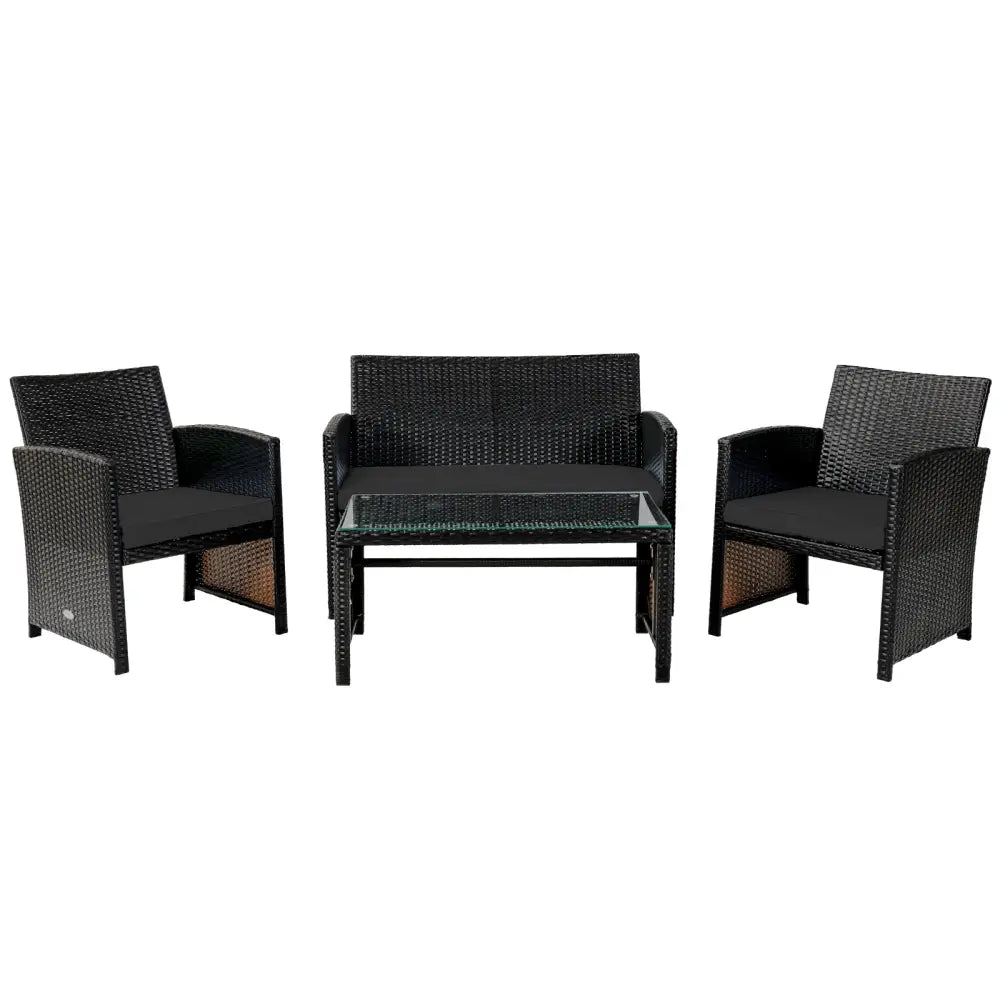 4 Pieces Patio Rattan Cushioned Furniture Set with Coffee Table-Black - Black - Patio Furniture Sets