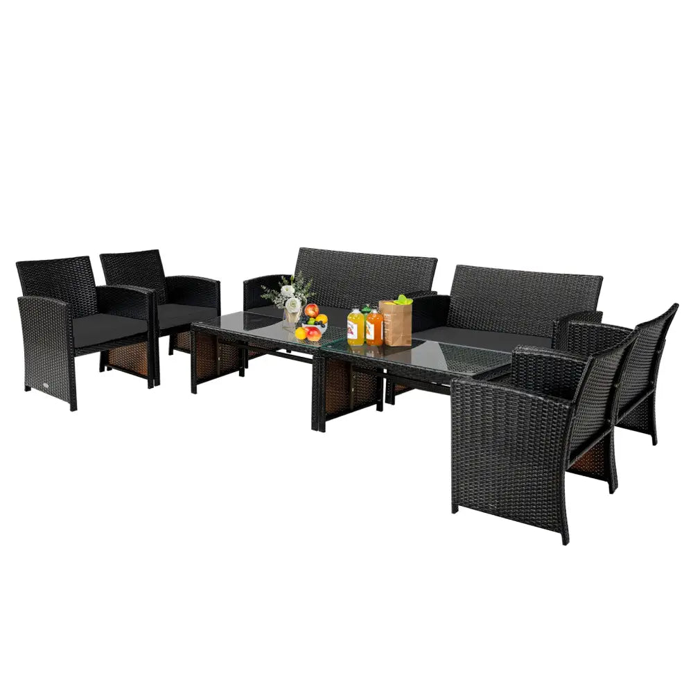 4 Pieces Patio Rattan Cushioned Furniture Set with Coffee Table-Black - Black - Patio Furniture Sets