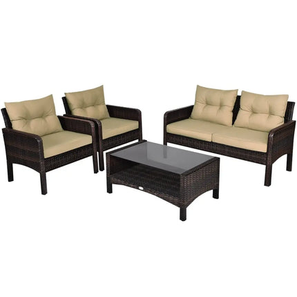 4 Pieces Patio Rattan Free Combination Sofa Set with Cushion and Coffee Table - Beige - Patio Furniture Sets