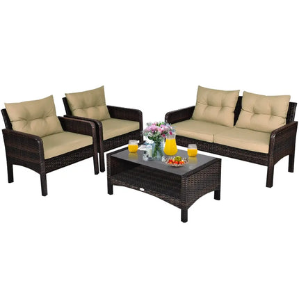 4 Pieces Patio Rattan Free Combination Sofa Set with Cushion and Coffee Table - Beige - Patio Furniture Sets