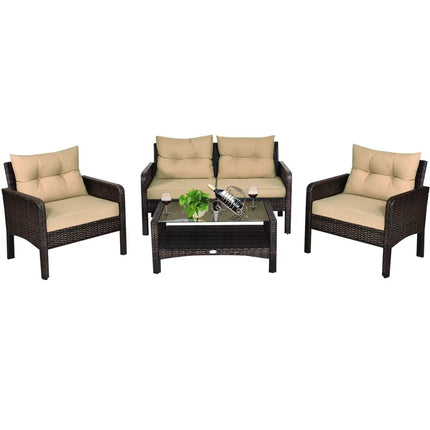 4 Pieces Patio Rattan Free Combination Sofa Set with Cushion and Coffee Table - Beige - Patio Furniture Sets