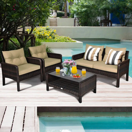 4 Pieces Patio Rattan Free Combination Sofa Set with Cushion and Coffee Table - Beige - Patio Furniture Sets