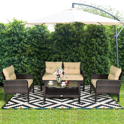 4 Pieces Patio Rattan Free Combination Sofa Set with Cushion and Coffee Table - Beige - Patio Furniture Sets
